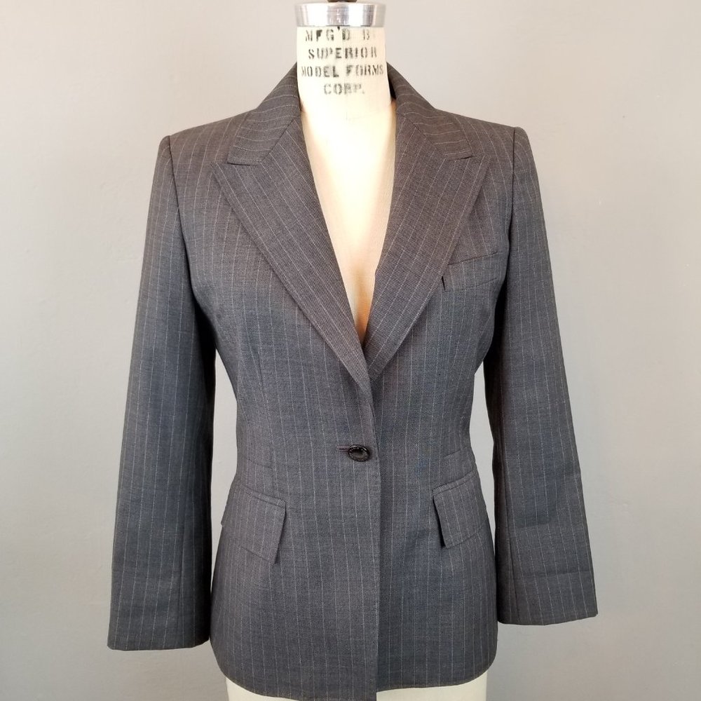 Anne Klein Women's Size 2 Grey Pinstripe Blazer * Suit Jacket Office Work Wear